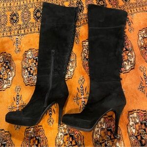 Stuart Weitzman Suede Over the Knee Stacked Heel Boots